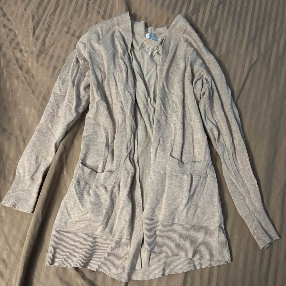 Cielo Cream Long Open Front Cardigan Sweater XL